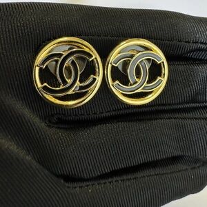 DESIGNER INSPIRED CIRCLE STUD EARRINGS GOLD/BLACK